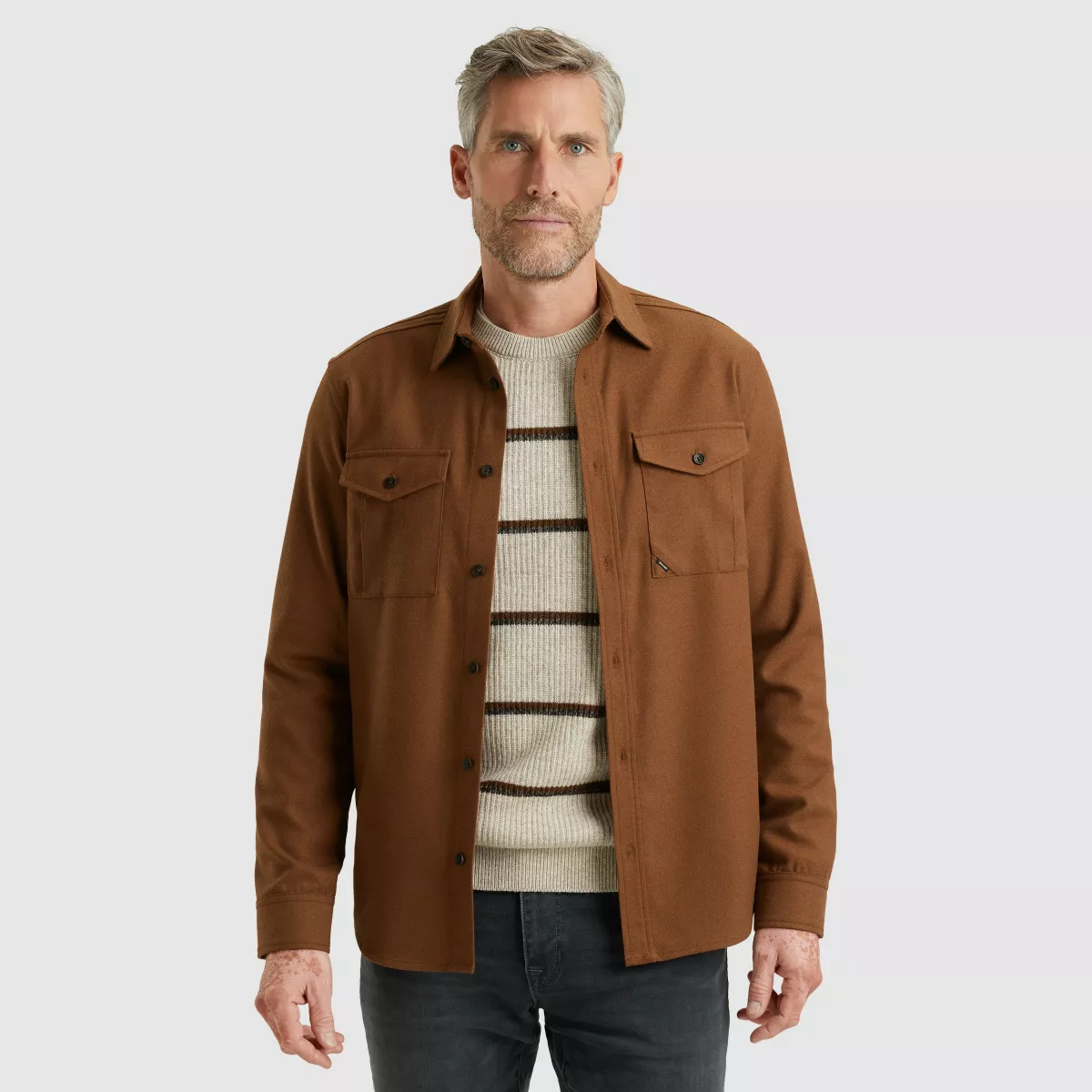 Vanguard-LONG SLEEVE SHIRT Brushed Melange-VSI2510255-7074 Silver lining-BEIGE