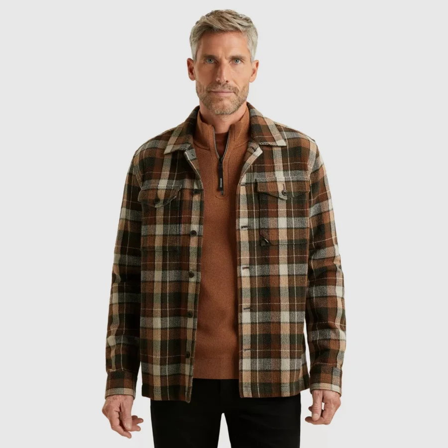 Vanguard-LONG SLEEVE SHIRT Matt weave check-VSI2510256-8122 Pecan brown-BRUIN