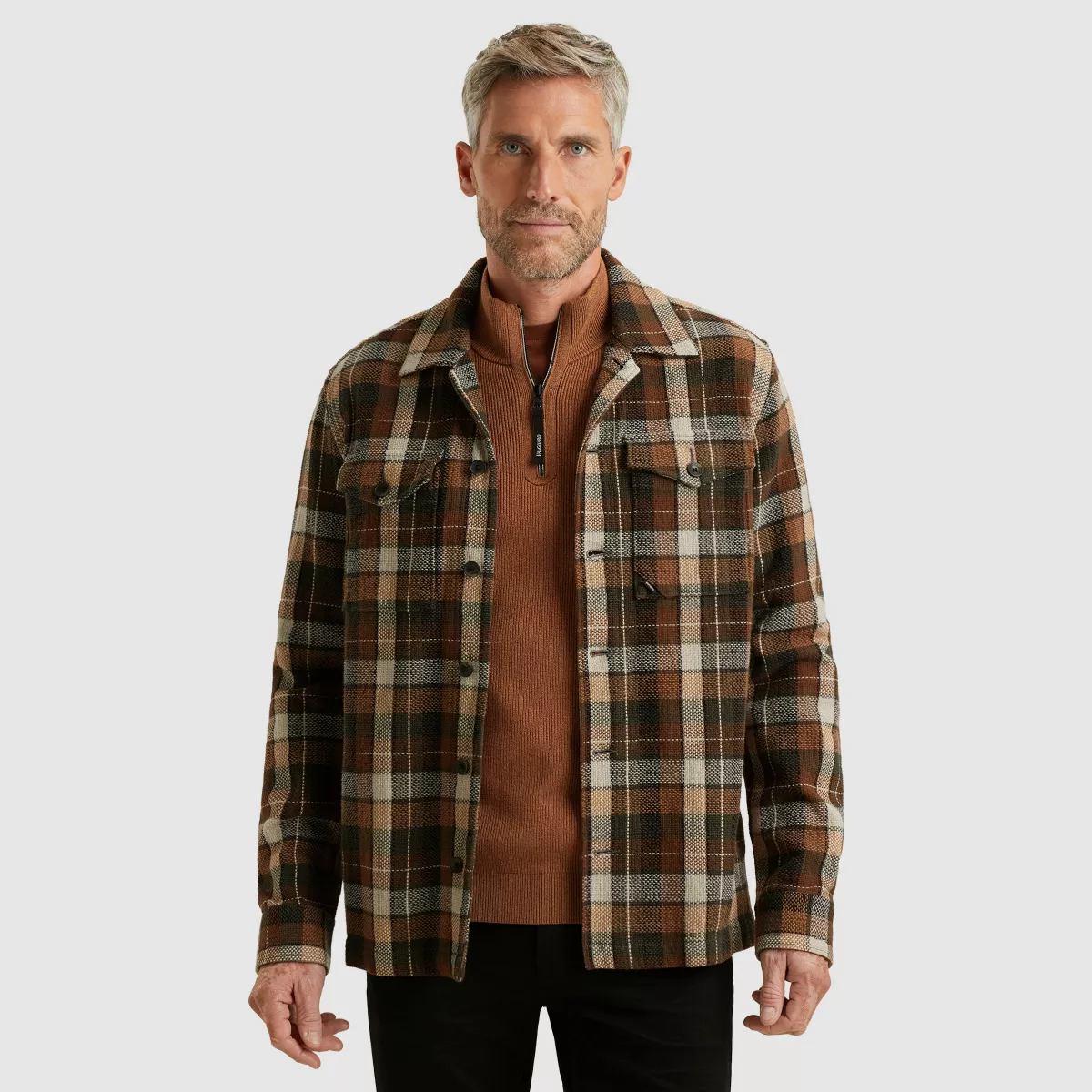 Vanguard-LONG SLEEVE SHIRT Matt weave check-VSI2510256-8122 Pecan brown-BRUIN