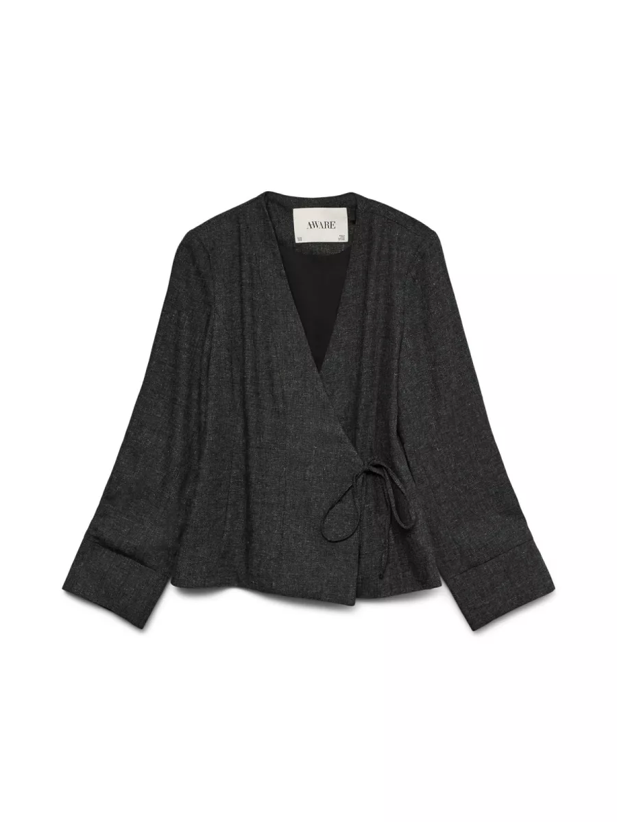 VERO MODA-AWUTHALIA LS WRAP BLAZER-10334041-Dark Grey Melange-DONKER GRIJS/GRAFIET