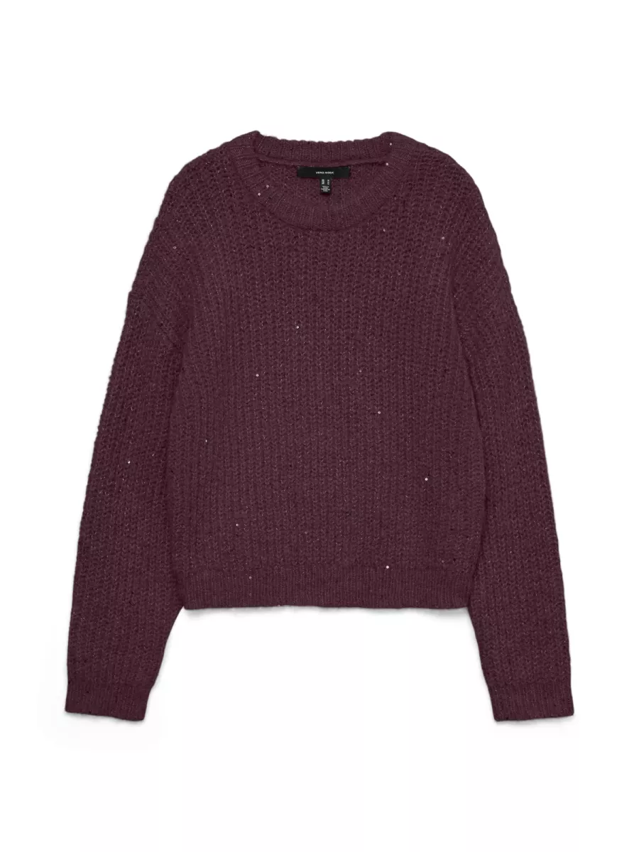 VERO MODA-VMAMALI LS O-NECK PULLOVER-10336703-Winetasting-BORDEAUX
