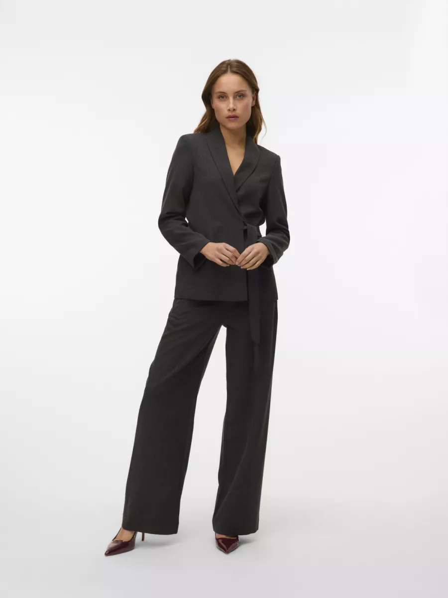 VERO MODA-VMBESTIE MW WIDE STRAP PANT-10333960-Dark Grey Melange-DONKER GRIJS/GRAFIET