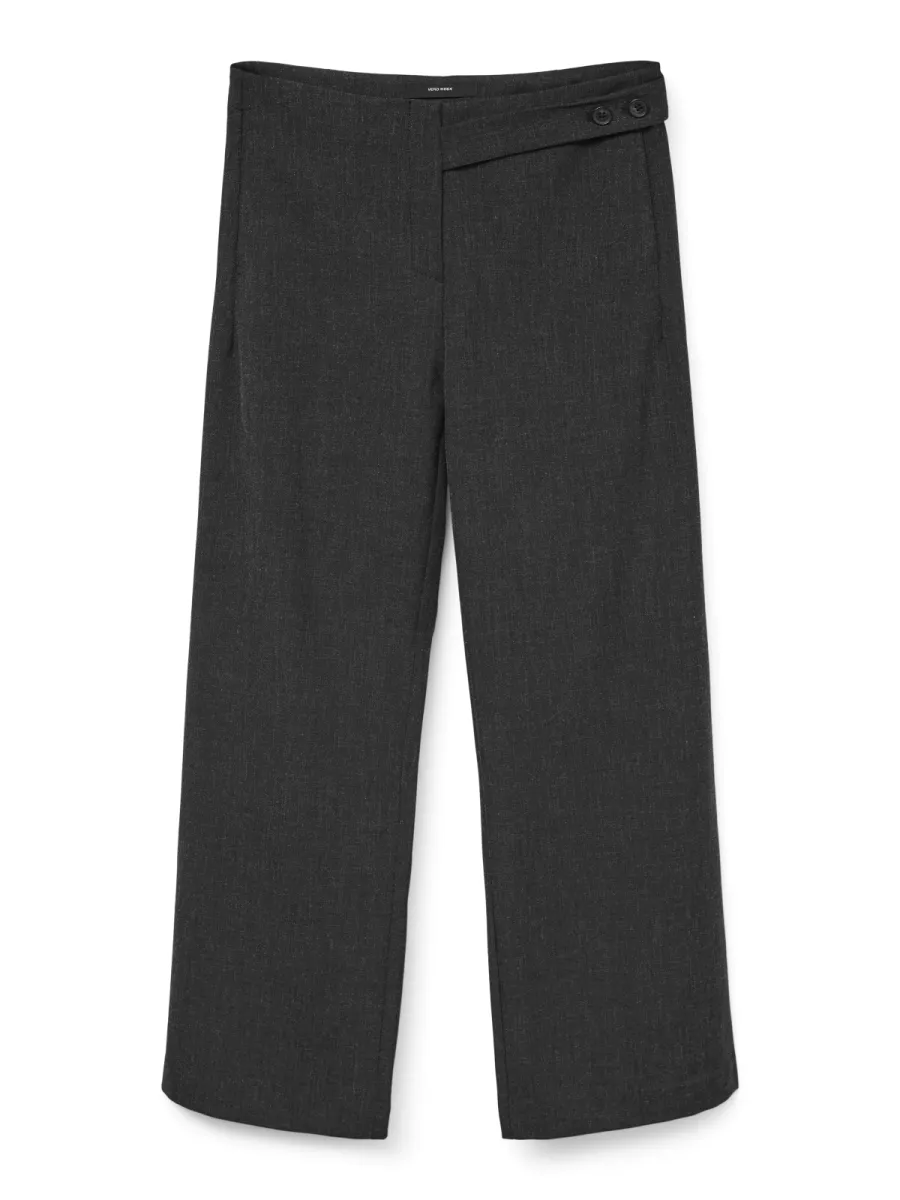 VERO MODA-VMBESTIE MW WIDE STRAP PANT-10333960-Dark Grey Melange-DONKER GRIJS/GRAFIET