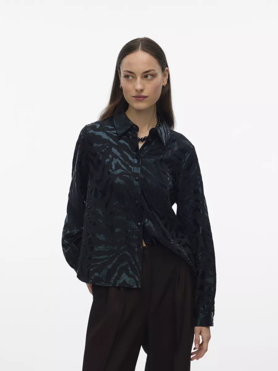 VERO MODA-VMCARLA FOIL L/S SHIRT WVN GA-10335241-Black-BLACK