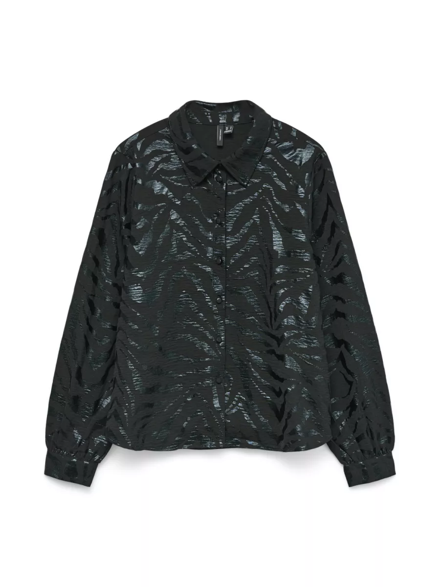 VERO MODA-VMCARLA FOIL L/S SHIRT WVN GA-10335241-Black-BLACK