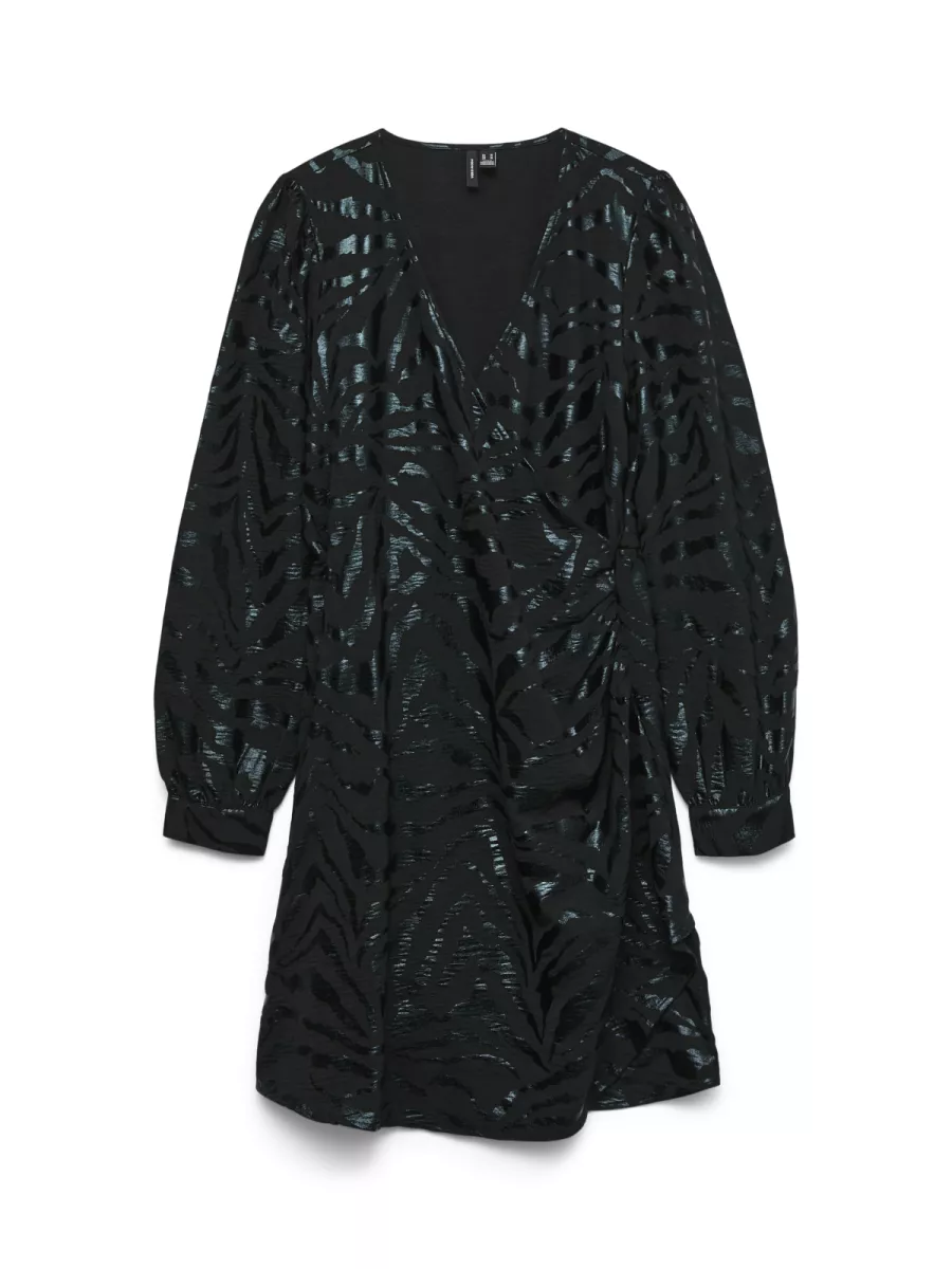VERO MODA-VMCARLA FOIL L/S SHORT WRAP DRESS W-10335942-Black-BLACK