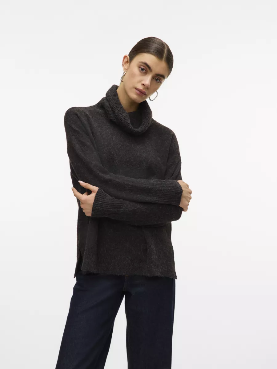 VERO MODA-VMDOFFY LS COWLNECK BLOUSE GA BOO-10231324-Chocolate Torte-BRUIN COMBINATIES