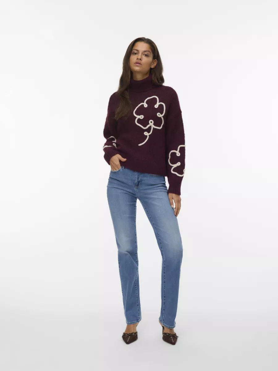 VERO MODA-VMFATIMA LS ROLLNECK PULLOVER-10335036-Winetasting-BORDEAUX