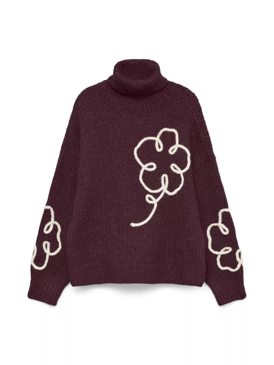 VERO MODA-VMFATIMA LS ROLLNECK PULLOVER-10335036-Winetasting-BORDEAUX