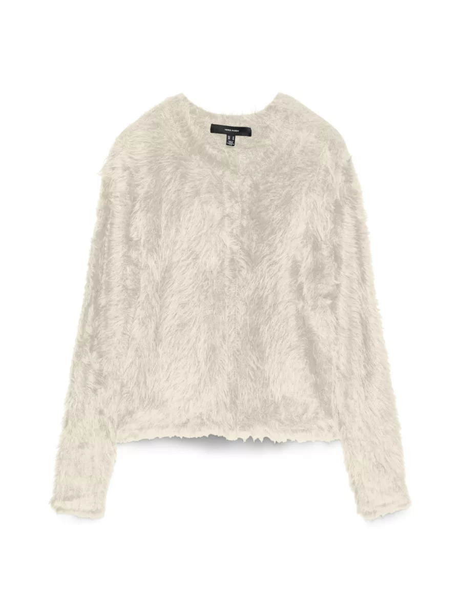 VERO MODA-VMFLUFFY LS O-NECK CARDIGAN-10337471-Birch-CREME