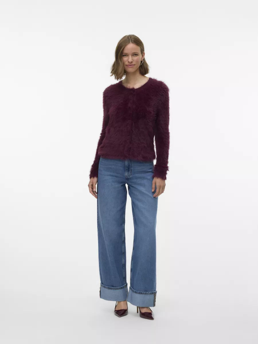 VERO MODA-VMFLUFFY LS O-NECK CARDIGAN-10337471-Winetasting-BORDEAUX