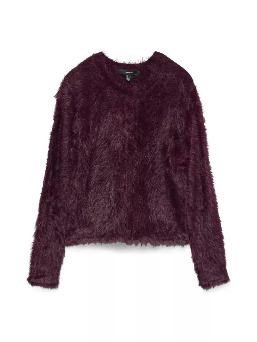VERO MODA-VMFLUFFY LS O-NECK CARDIGAN-10337471-Winetasting-BORDEAUX