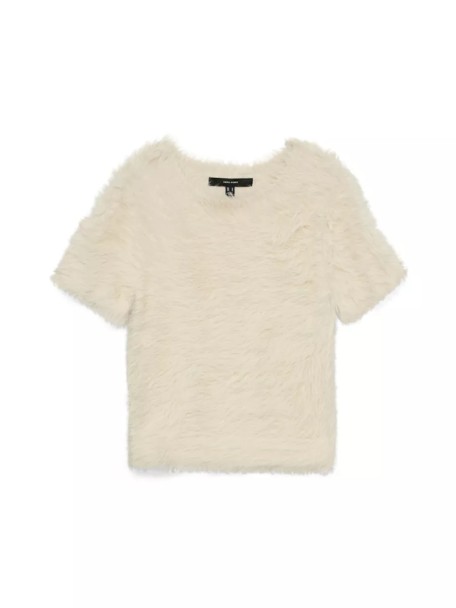 VERO MODA-VMFLUFFY SS O-NECK PULLOVER-10336640-Birch-CREME