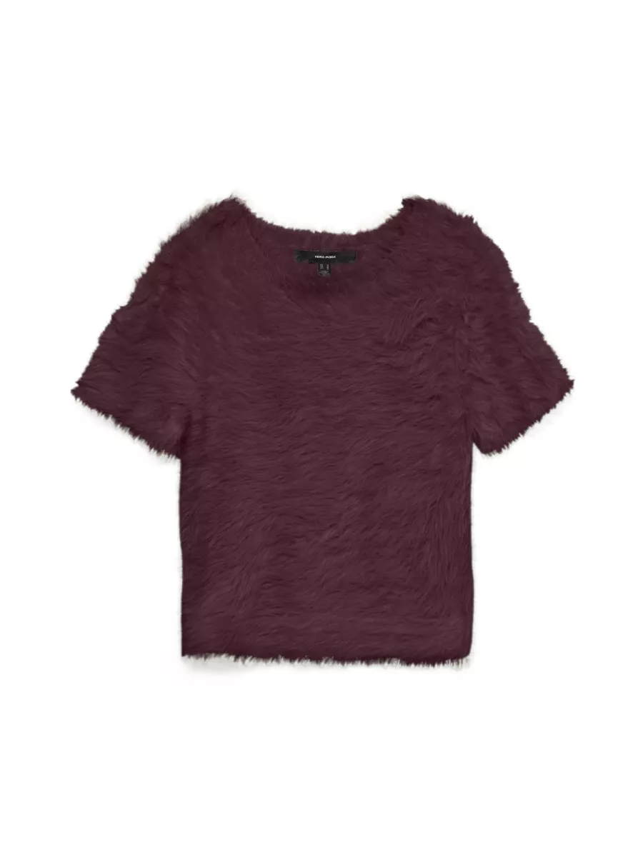 VERO MODA-VMFLUFFY SS O-NECK PULLOVER-10336640-Winetasting-BORDEAUX