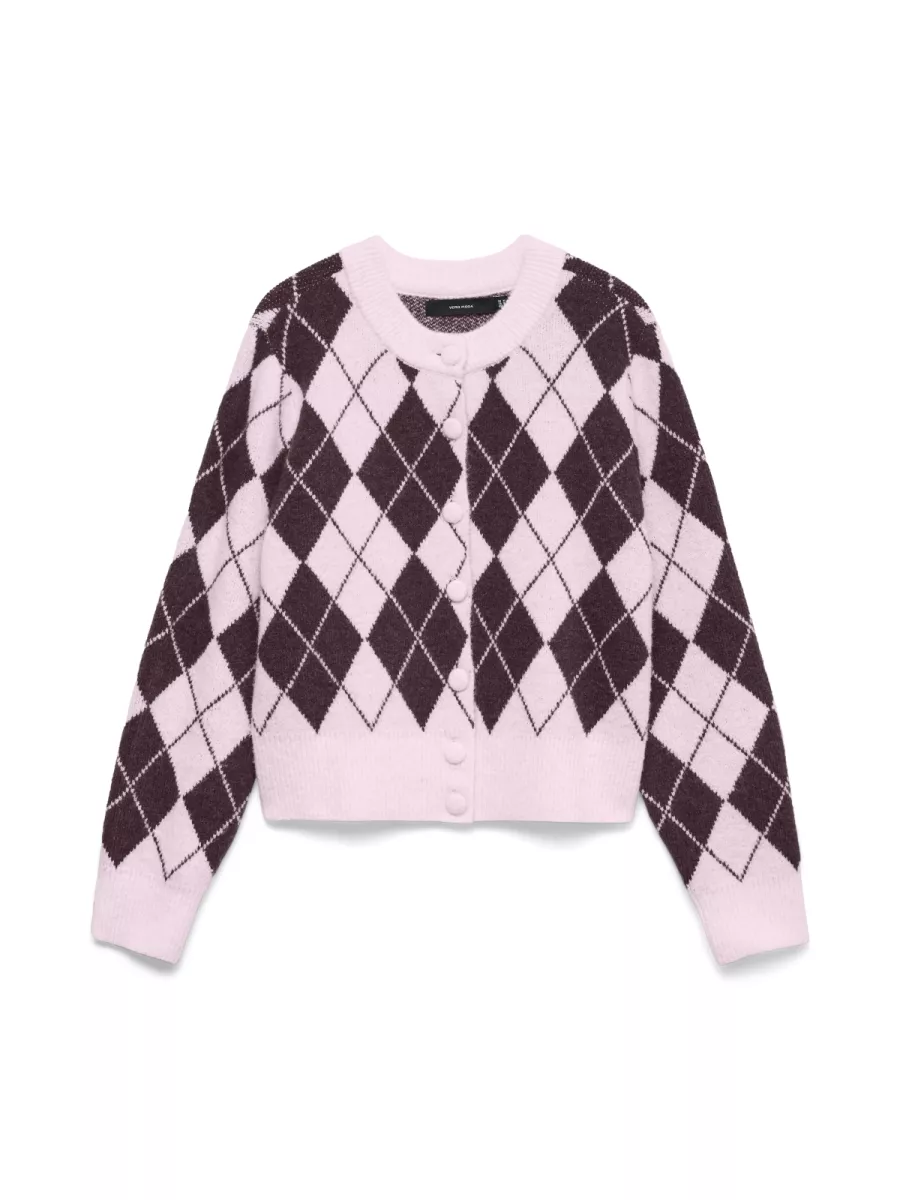 VERO MODA-VMHALO LS O-NECK ARGYLE CARDIGAN EX-10342792-Sweet dreams-BORDEAUX