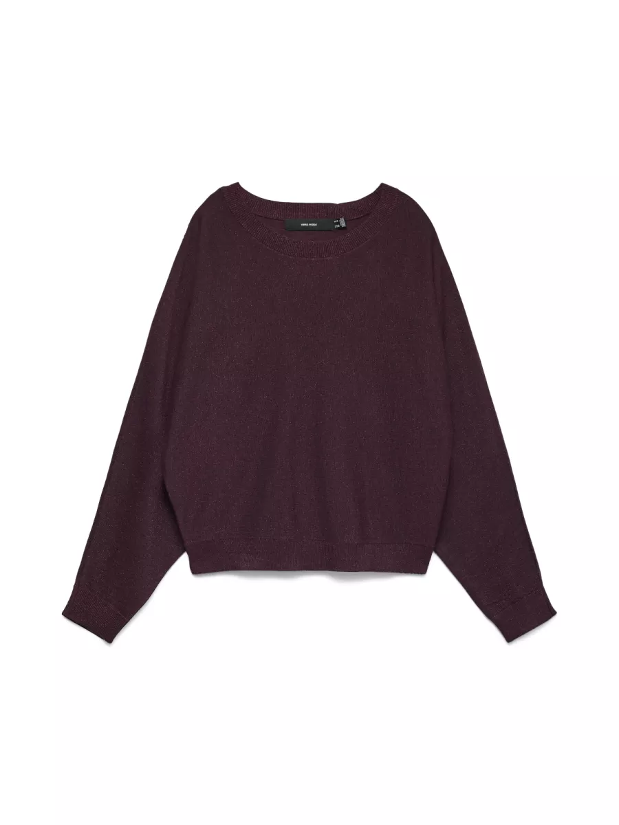 VERO MODA-VMHAPPYGLITTER LS O-NK BATWING PULL-10336328-Winetasting-BORDEAUX