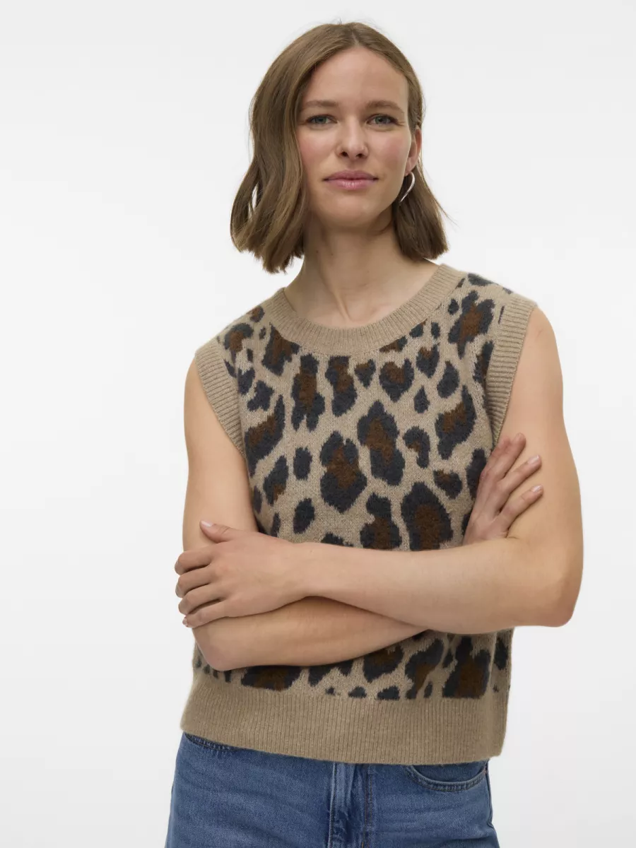VERO MODA-VMLEILA SL O-NECK VEST BTQ-10336933-Silver mink-KIT