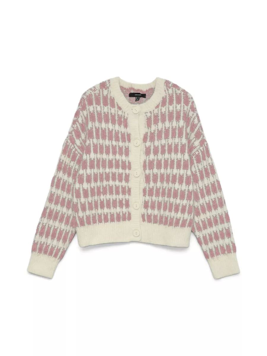 VERO MODA-VMLISA LS O-NECK CARDIGAN-10336622-Rose Elegance Stitch-CREME