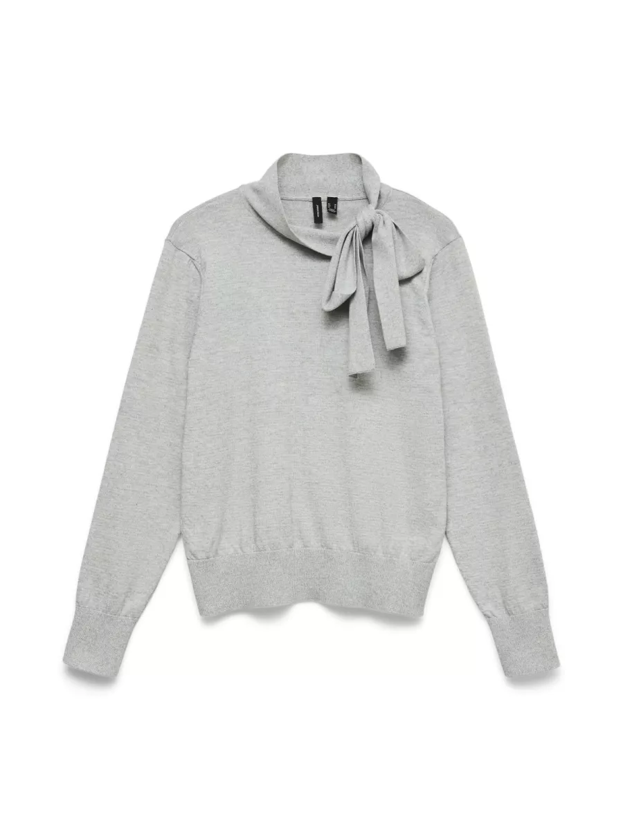 VERO MODA-VMNINA BOW LS KNIT PULLOVER EXP-10343626-Medium grey melange-GRIJS MELEE