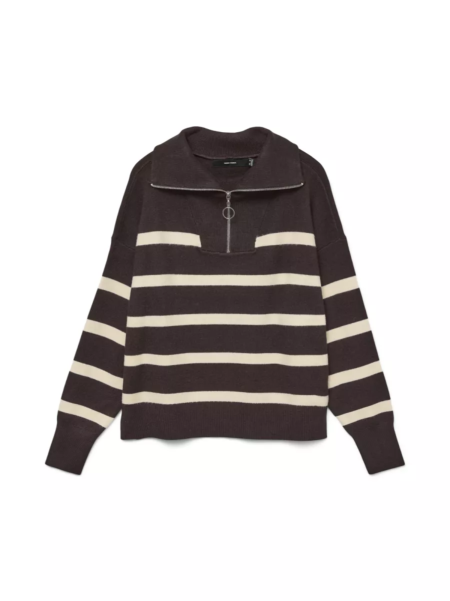 VERO MODA-VMSABA STRIPE LS HIGHNECK BLOUSE GA-10269246-Chocolate torte-CHOCOLADE