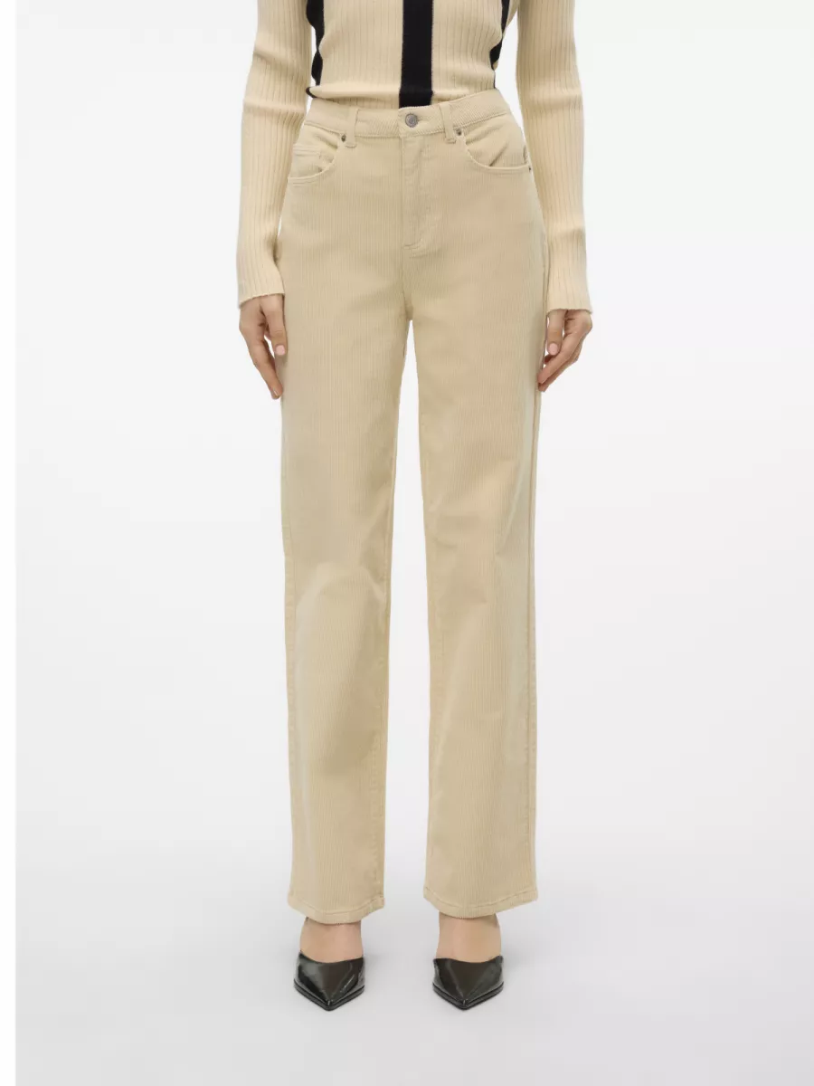 VERO MODA-VMTESSA HR WIDE CORDUROY PANTS GA N-10315350-Oatmeal-GRIJS MELEE