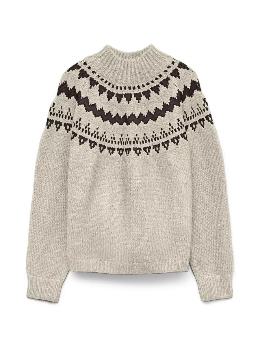 VERO MODA-VMVIVIAN LS HIGHNECK PULLOVER-10335032-Birch-CREME
