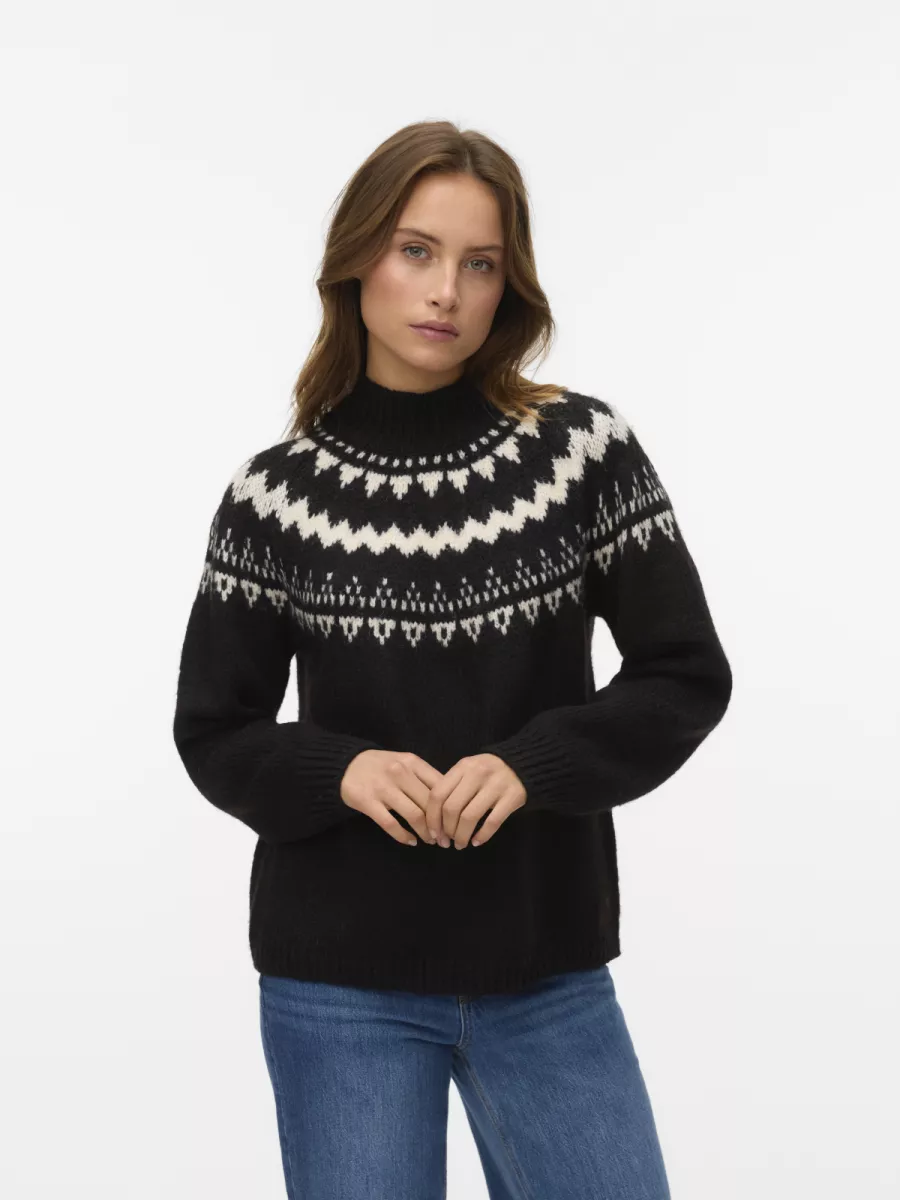 VERO MODA-VMVIVIAN LS HIGHNECK PULLOVER-10335032-Chocolate Torte-CHOCOLADE