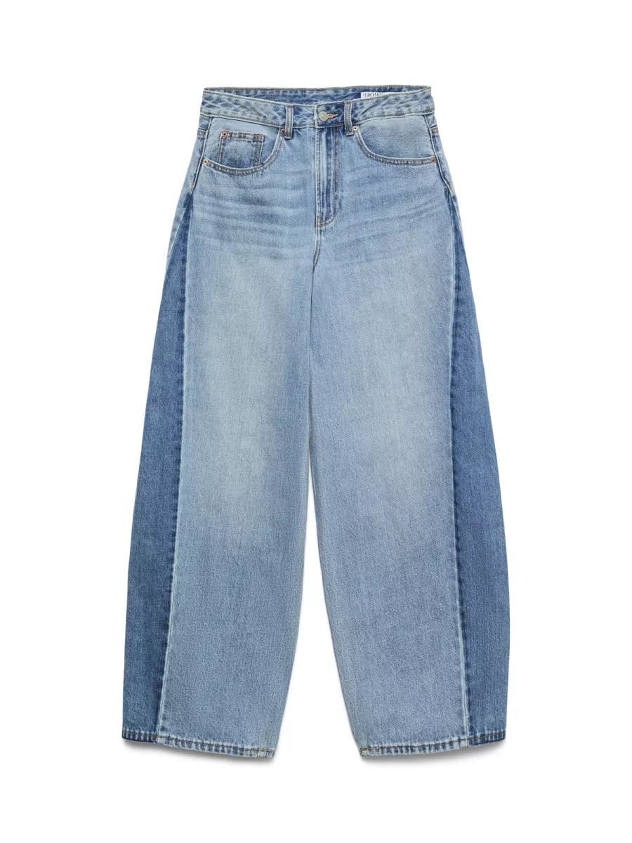 VERO MODA-VMZELDA HR BAREEL TWO TONED DNM JEA-10338932-Medium Blue Denim-MIDDEN DENIM