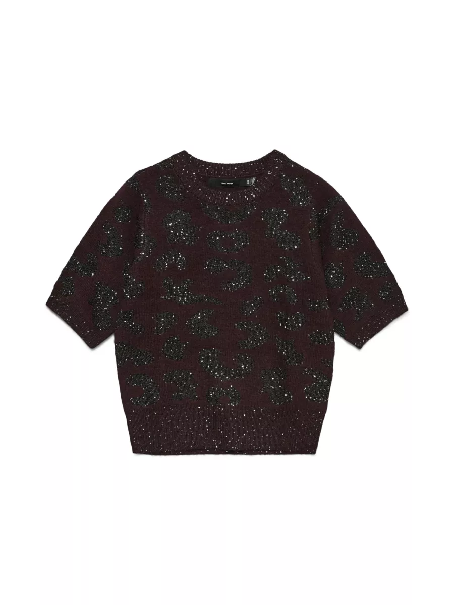 VERO MODA-VMZUZU 2/4 O-NECK PULLOVER-10339441-Winetasting-BORDEAUX