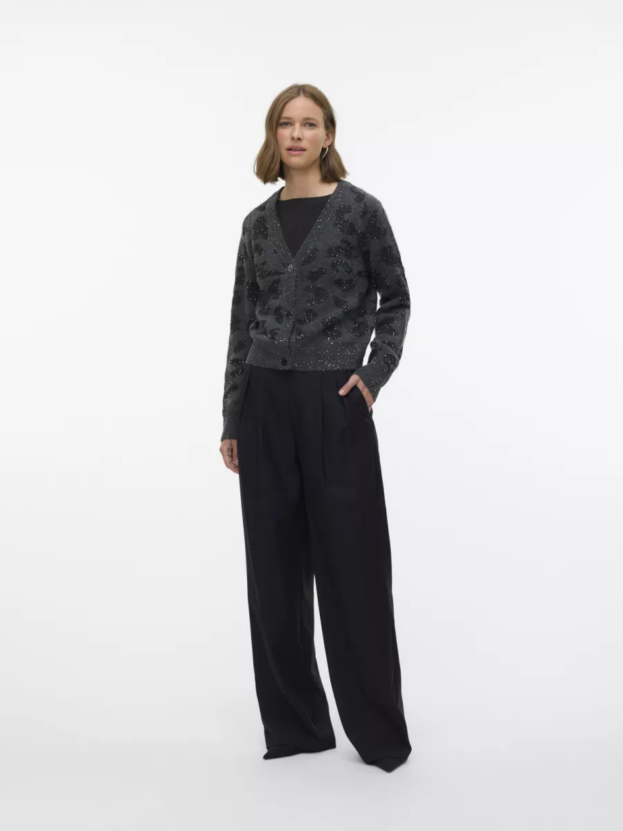 VERO MODA-VMZUZU LS V-NECK CARDIGAN-10339337-Dark Grey Melange-DONKER GRIJS/GRAFIET