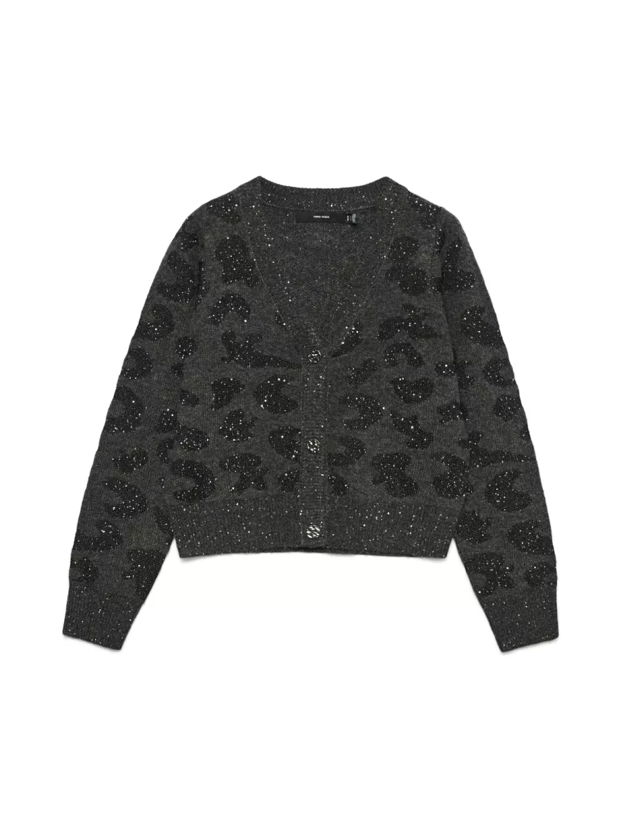 VERO MODA-VMZUZU LS V-NECK CARDIGAN-10339337-Dark Grey Melange-DONKER GRIJS/GRAFIET