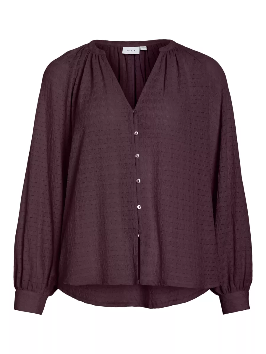 VILA-VIBABERA V-NECK L/S SHIRT-14110148-Fig-BORDEAUX