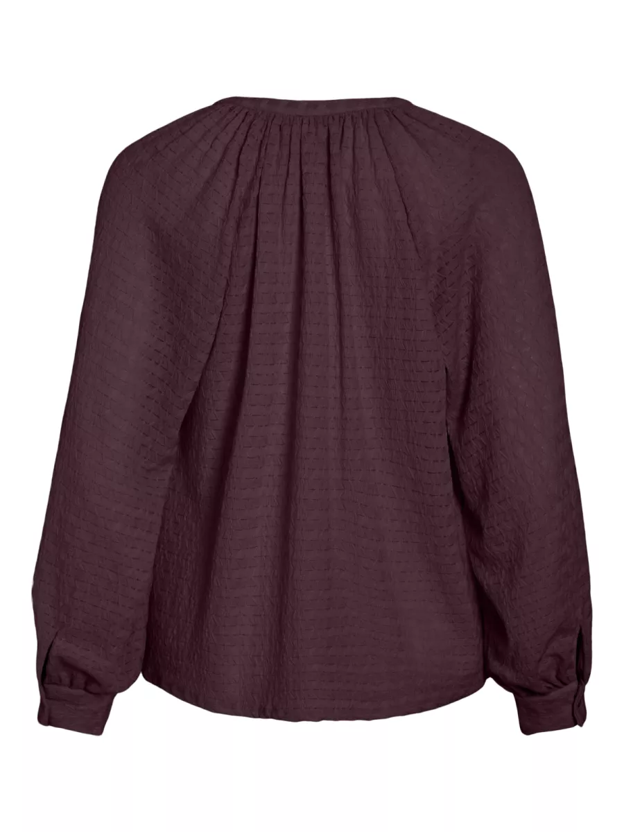 VILA-VIBABERA V-NECK L/S SHIRT-14110148-Fig-BORDEAUX