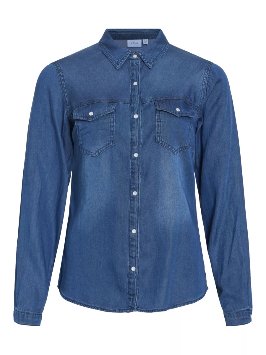 VILA-VIBISTA DENIM SHIRT/SU-NOOS-14033008-Dark Blue Denim-DONKER DENIM