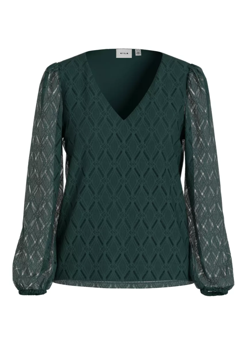 VILA-VIFERO V-NECK L/S TOP/DFS/PB-14113222-Ponderosa Pine-PETROL