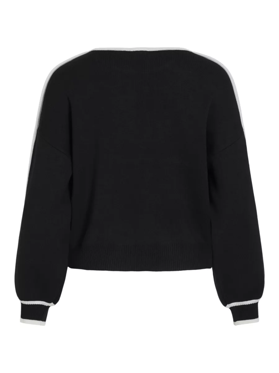 VILA-VILOCA O-NECK L/S STRIPE KNIT TOP-14110915-Black Beauty-BLACK