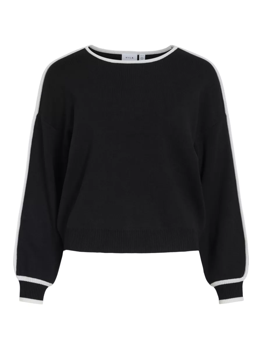 VILA-VILOCA O-NECK L/S STRIPE KNIT TOP-14110915-Black Beauty-BLACK