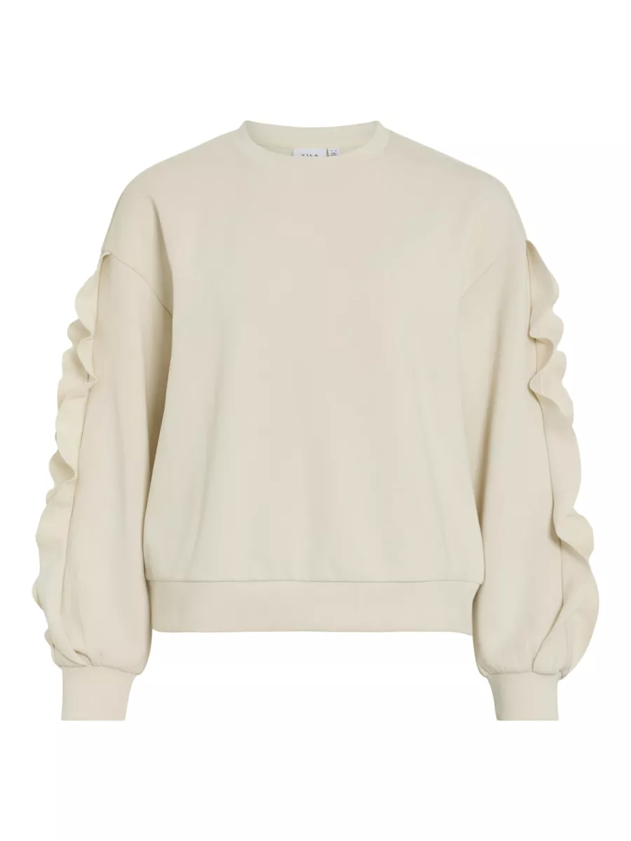 VILA-VIMENTINA FLOUNCE O-NECK L/S TOP-14111068-Birch-CREME