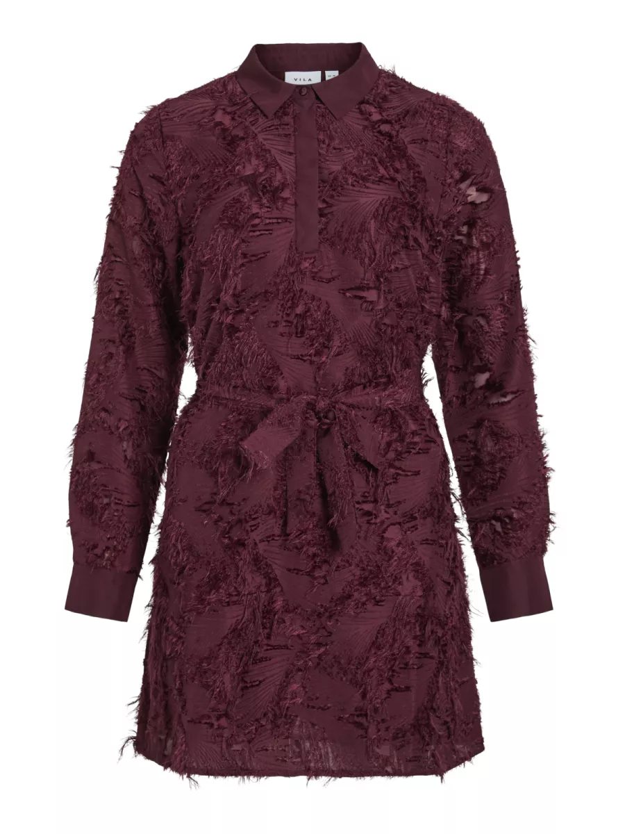 VILA-VIMISANJA L/S SHORT SHIRT DRESS-14111089-Fig-BORDEAUX
