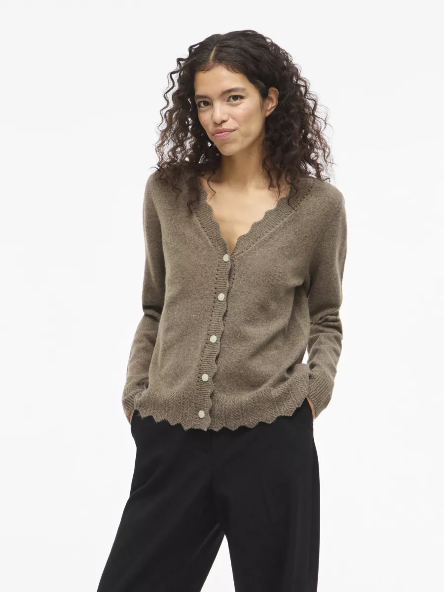 VILA-VINIKOLINA V-NECK L/S KNIT CARDIGAN-14112175-Falcon-DONKER GRIJS/GRAFIET
