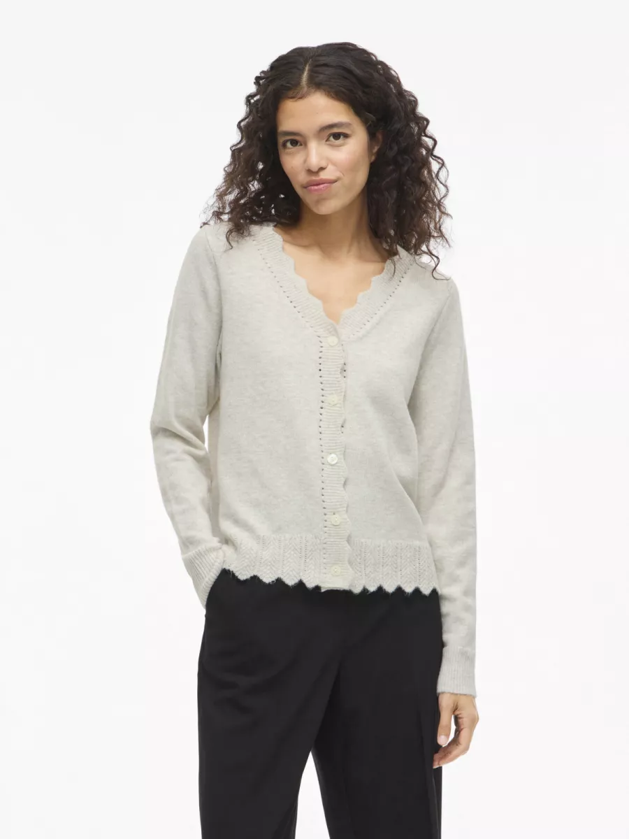 VILA-VINIKOLINA V-NECK L/S KNIT CARDIGAN-14112175-Super Light Natural Melange-NATUREL