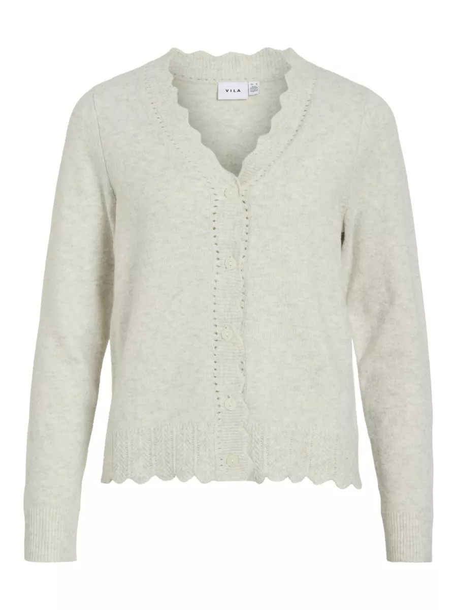 VILA-VINIKOLINA V-NECK L/S KNIT CARDIGAN-14112175-Super Light Natural Melange-NATUREL