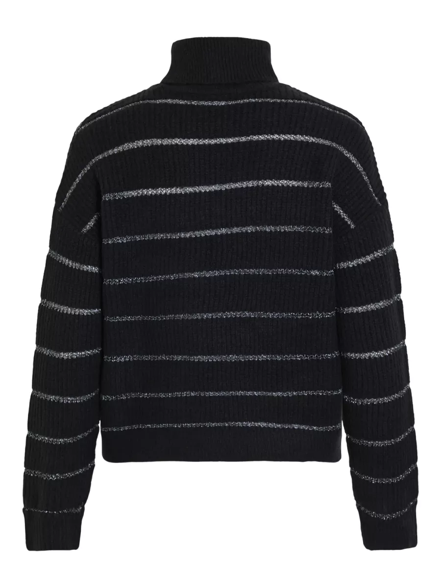 VILA-VIZAZA ROLLNECK L/S GLITTER KNIT TOP-14109970-Black beauty-ZWART