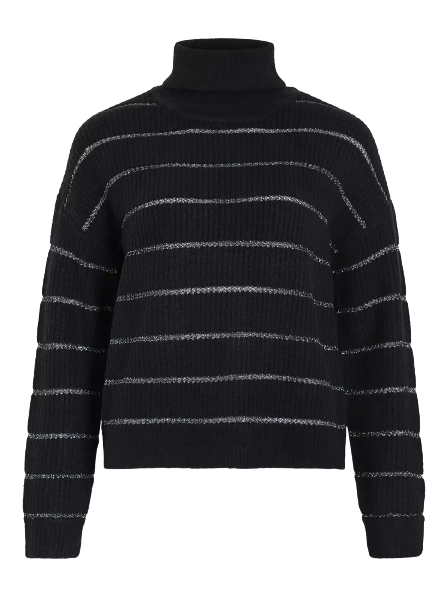 VILA-VIZAZA ROLLNECK L/S GLITTER KNIT TOP-14109970-Black beauty-ZWART
