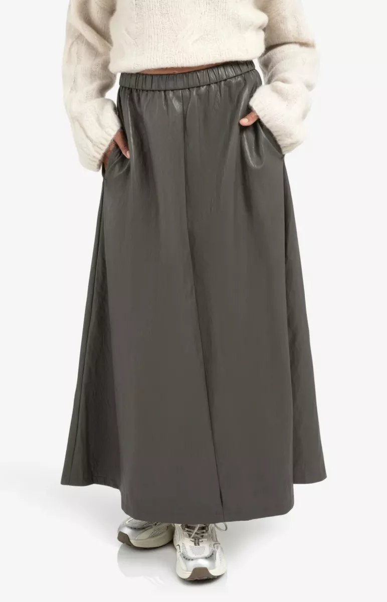 YAYA-Faux leather A-line midi skirt; Polyurethane; 99033-01-409085-510-99033-TAUPE