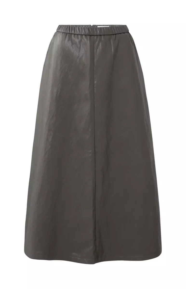 YAYA-Faux leather A-line midi skirt; Polyurethane; 99033-01-409085-510-99033-TAUPE