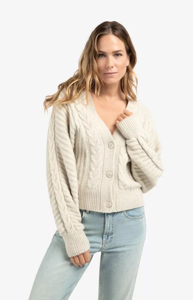 YAYA-Knit cardigan with cables; Polyamide/Acrylic/Elastane/Wool; 990312-01-010139-510-990312-GRIJS MELEE
