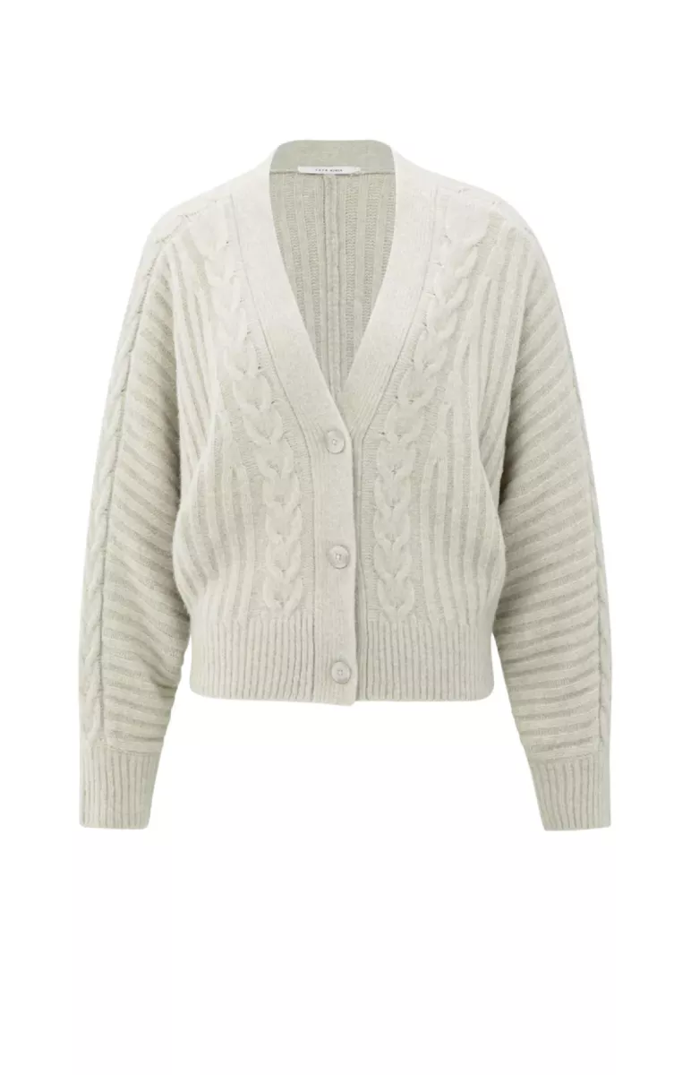 YAYA-Knit cardigan with cables; Polyamide/Acrylic/Elastane/Wool; 990312-01-010139-510-990312-GRIJS MELEE