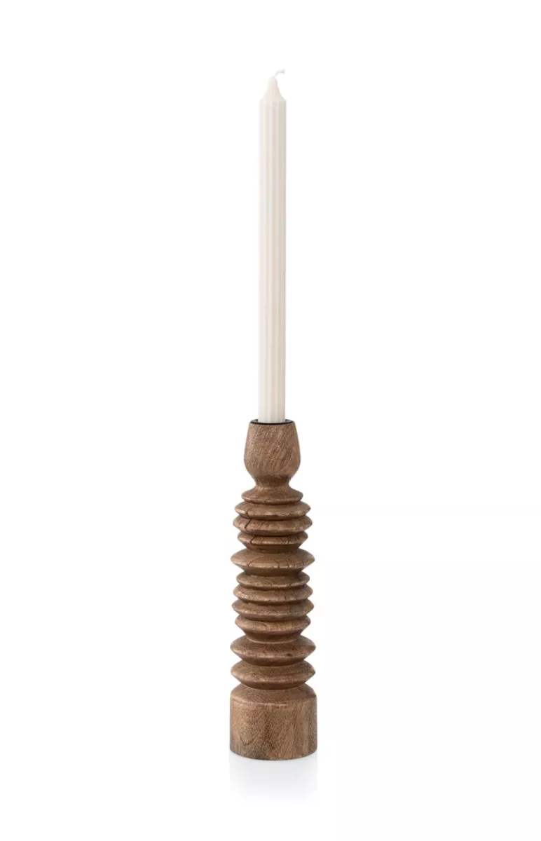 YAYA-Mango wood candle holder s-23-200023-1003 Brown-BRUIN