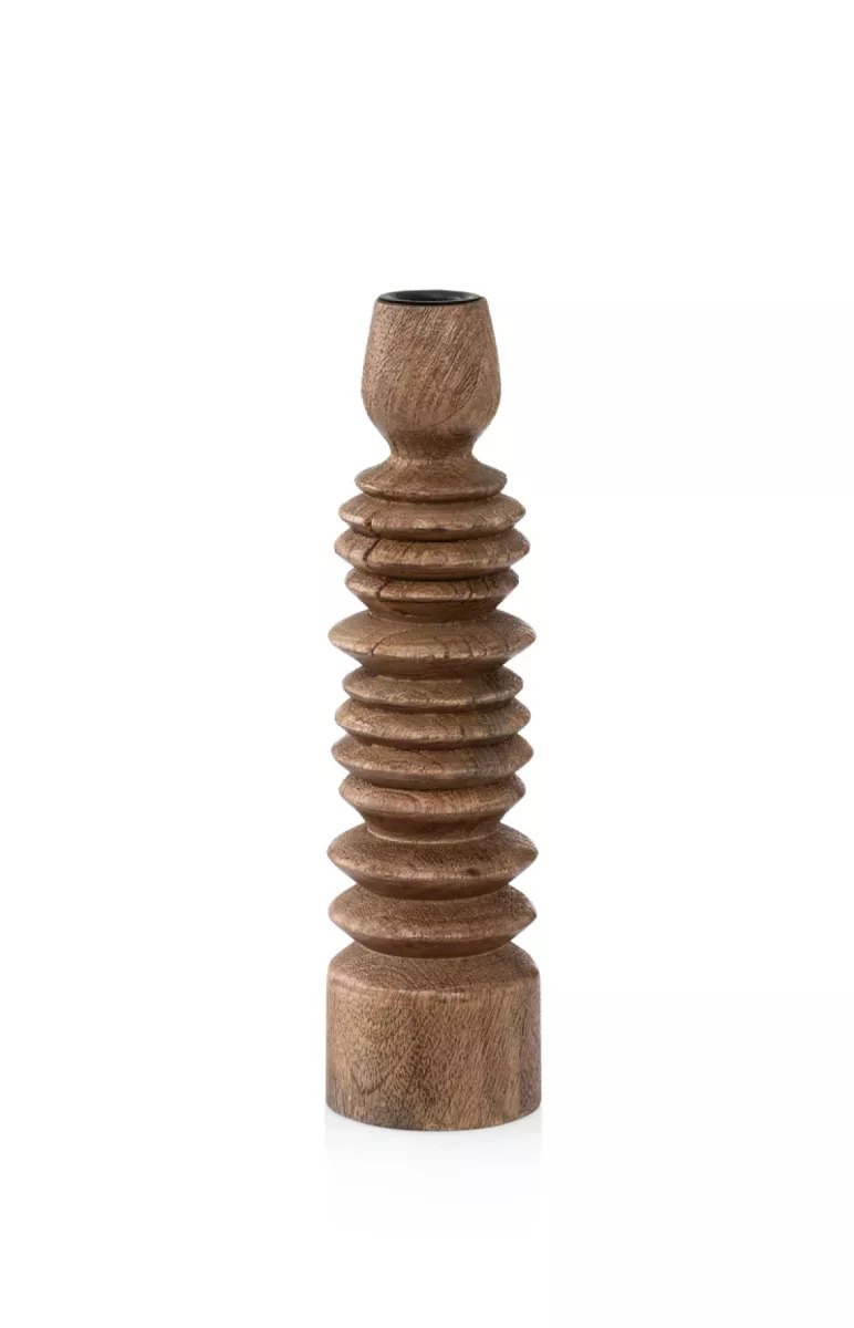 YAYA-Mango wood candle holder s-23-200023-1003 Brown-BRUIN
